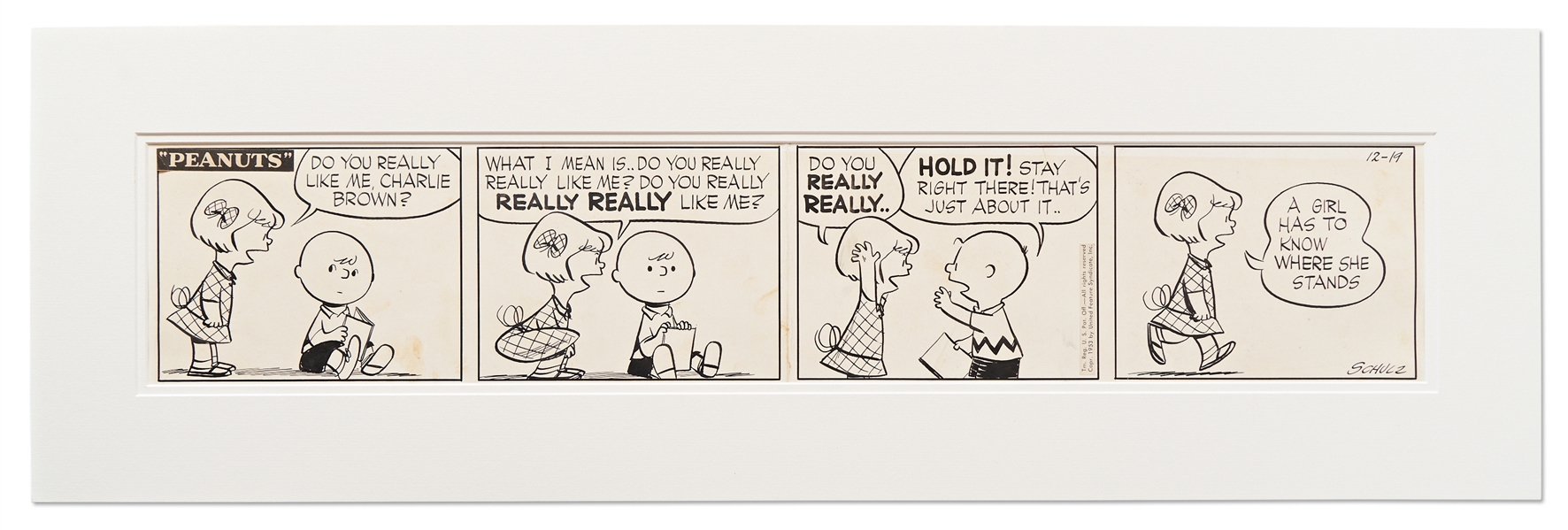 Very Early ''Peanuts'' Comic Strip from 1953, Hand-Drawn by Charles Schulz