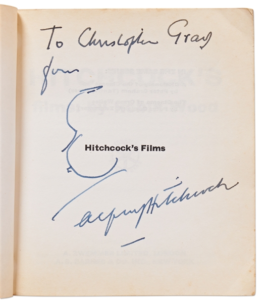 Alfred Hitchcock Signed Self Portrait Sketch Within the Book ''Hitchcock's Films''
