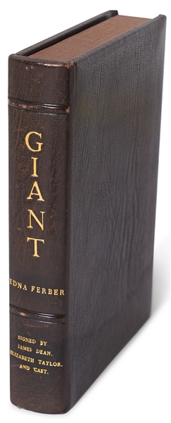 ''Giant'' Cast-Signed Book -- Signed Twice by James Dean & Also by Elizabeth Taylor, Rock Hudson, Director George Stevens & More