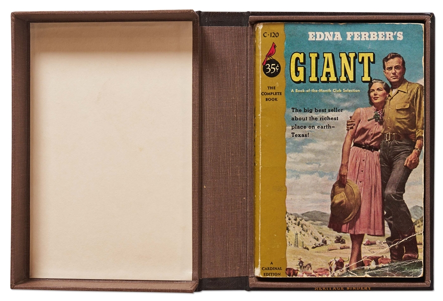 ''Giant'' Cast-Signed Book -- Signed Twice by James Dean & Also by Elizabeth Taylor, Rock Hudson, Director George Stevens & More