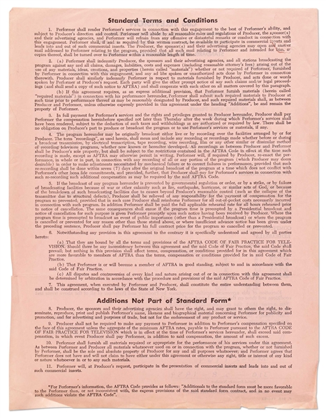 James Dean Signed Television Contract for His Role as Bob Ford in ''The Capture of Jesse James'' -- Dean Also Handwrites His Social Security & Telephone Numbers