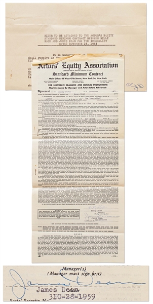James Dean Signed Contract for ''The Immoralist'' with Additional Initialed Rider -- The Play That Caught Elia Kazan's Eye & Launched Dean's Film Career