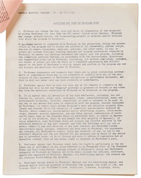 James Dean Signed Contract for G.E. Theatre in 1954 -- Dean Also Handwrites His Social Security and Telephone Numbers