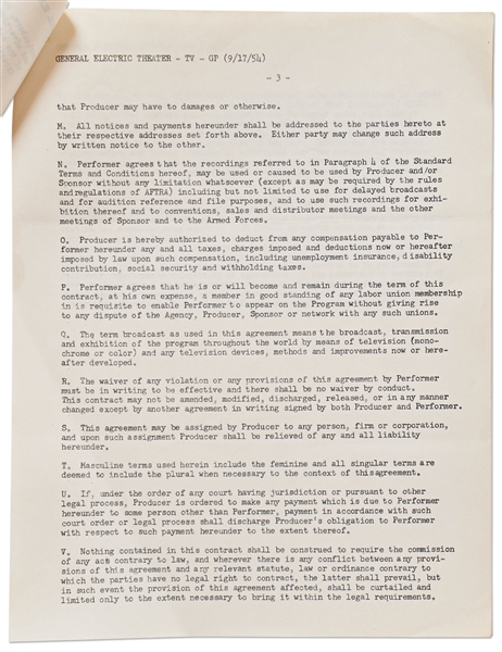 James Dean Signed Contract for G.E. Theatre in 1954 -- Dean Also Handwrites His Social Security and Telephone Numbers