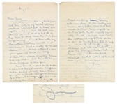 James Dean Autograph Letter Signed, Shortly Before East of Eden Started Filming -- Affectionate Letter with Self-Portrait Discusses Living at Home with His Stepmother, Seeing an Analyst & More