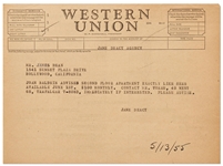 Telegram to James Dean from His Agent Jane Deacy from May, 1955