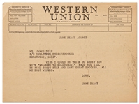 Telegram to James Dean from His Agent Jane Deacy -- Welcome to Hollywood. Know you will be real smash star...