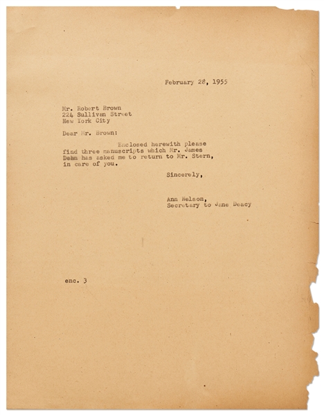 Jane Deacy Letter, Regarding James Dean