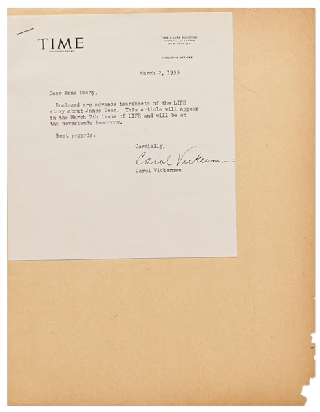 Correspondence Regarding James Dean's ''LIFE'' Magazine Photo Shoot