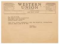 Telegram from Jane Deacy Announcing James Deans Arrival in Los Angeles to Film East of Eden