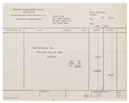 Payment Voucher for James Deans Appearance on the Hallmark Hall of Fame -- Plus Handwritten Note About His Salary