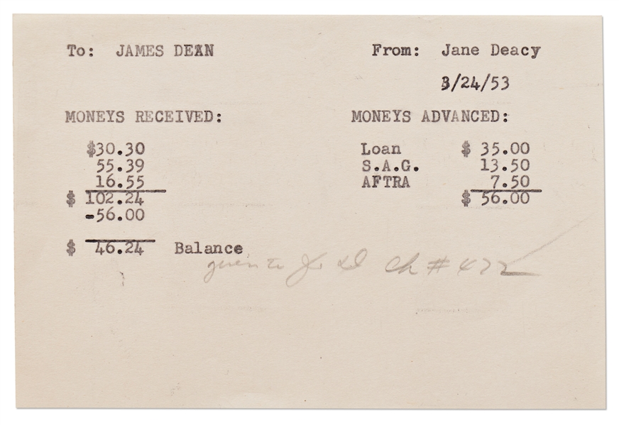 Note from Jane Deacy to James Dean