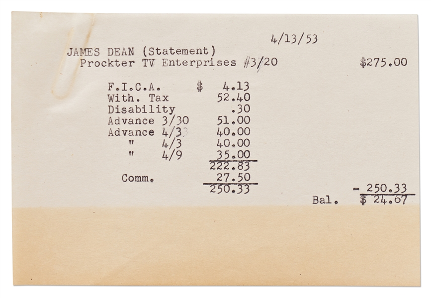 Set of Three Notes Regarding James Dean's 1953 Appearance in ''Treasury Men in Action''