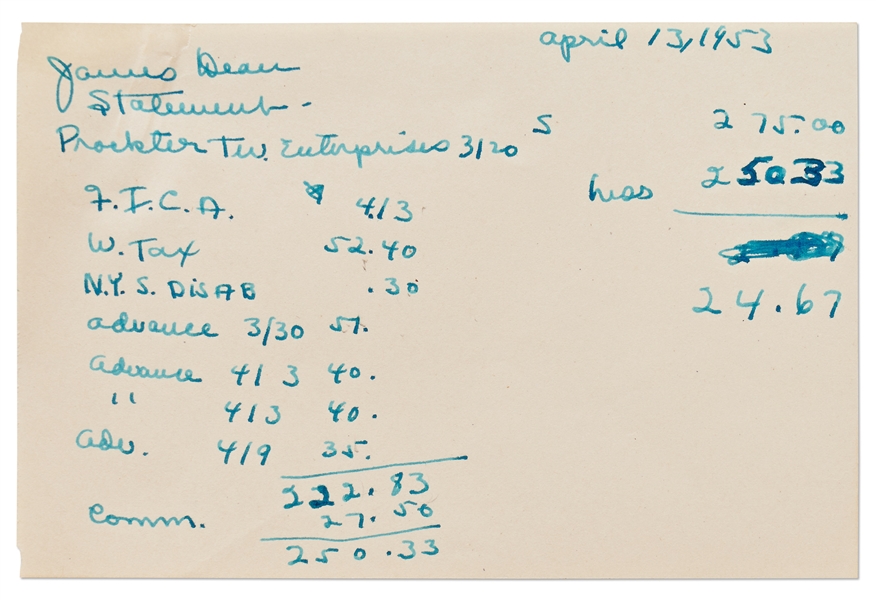 Set of Three Notes Regarding James Dean's 1953 Appearance in ''Treasury Men in Action''