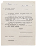 Draft Agreement Between Jane Deacy and Famous Artists to Represent James Dean