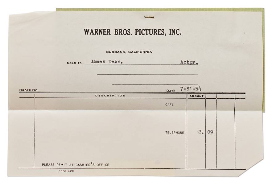 James Dean's Paycheck Stub from Warner Brothers for Filming ''East of Eden''