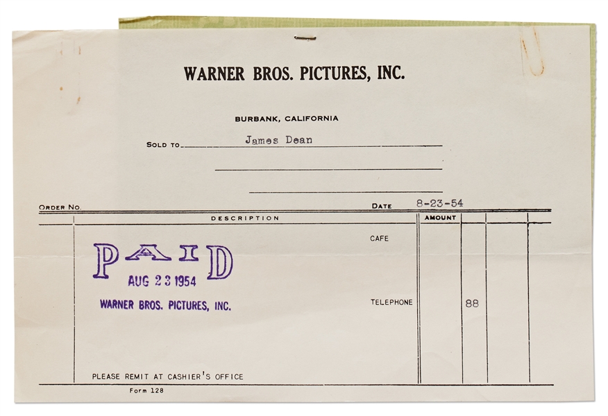 James Dean's Paycheck Stub from Warner Brothers for Filming ''East of Eden''