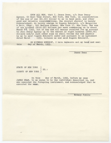 Agreements & Correspondence Regarding Rogers Brackett's Legal Suit Against James Dean