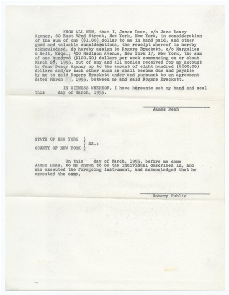 Agreements & Correspondence Regarding Rogers Brackett's Legal Suit Against James Dean