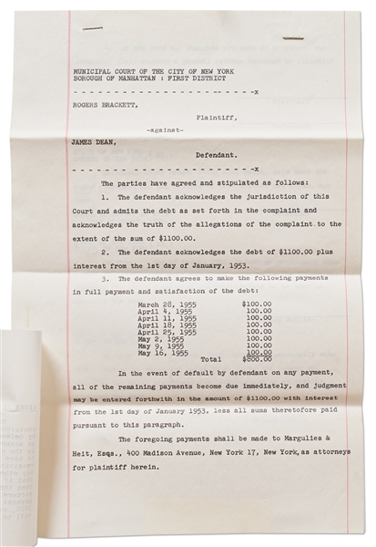 Lawsuit Settlement Agreement of Rogers Brackett vs. James Dean