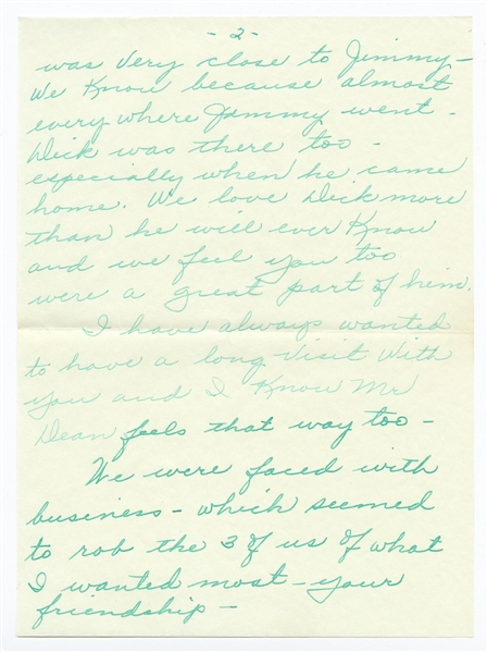 Letter from James Dean's Stepmother After His Death