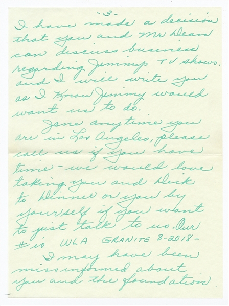 Letter from James Dean's Stepmother After His Death