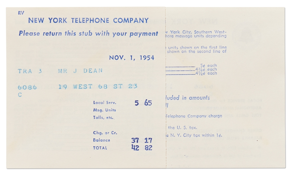 Bill to James Dean from New York Telephone