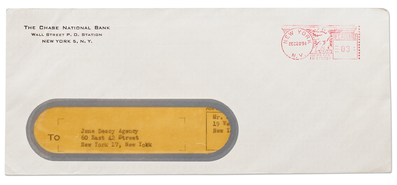 James Dean's Chase Bank Deposit Receipt, in Envelope Unopened