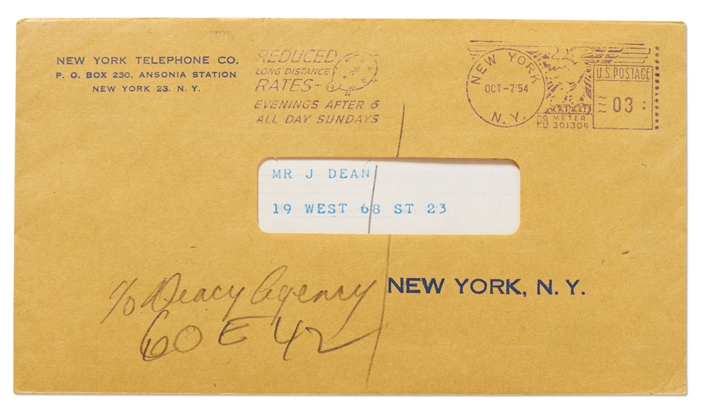 Bill to James Dean from New York Telephone