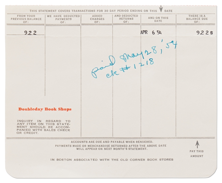 Two Bills from Doubleday Book Shops to James Dean