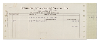 James Deans Paycheck Stub from CBS for Filming Danger in 1954