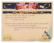 Birthday Telegram to James Dean from Warner Brothers