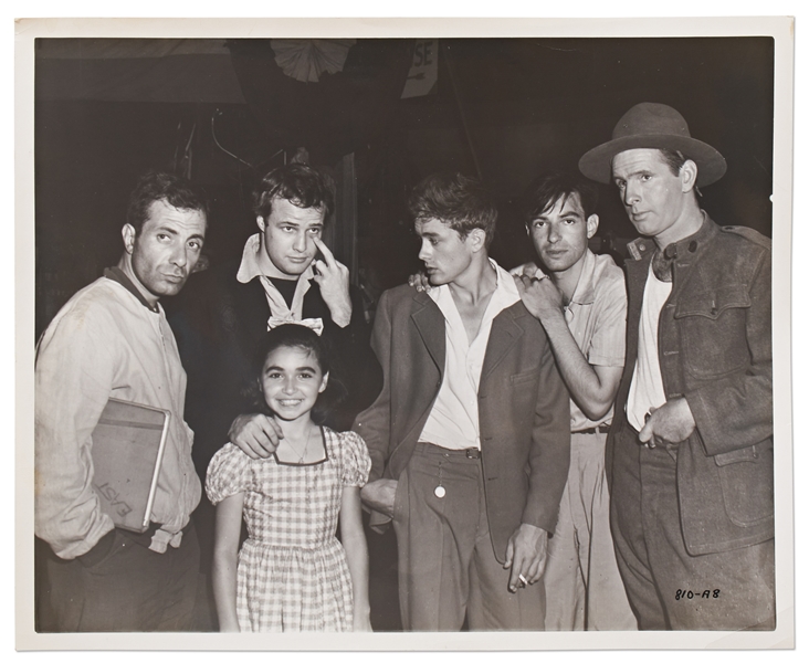 Silver Gelatin 8 x 10 Photo of James Dean from East of Eden with Marlon Brando Visiting the Set & Giving the Middle Finger