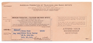 James Deans Temporary AFTRA Membership Card