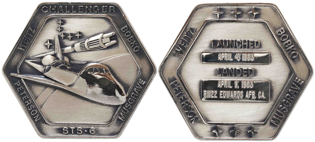 Robbins Medallion from STS-6, the First Flight of Space Shuttle Challenger -- From the Personal Collection of STS-6 Astronaut Story Musgrave and With His LOA