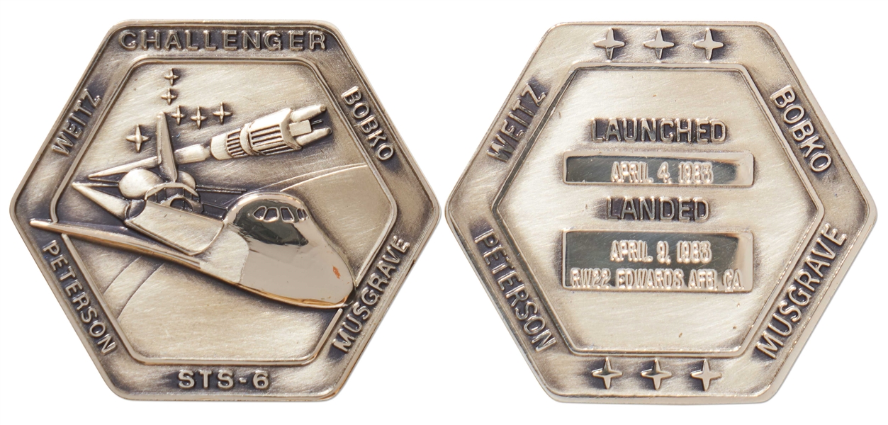 Robbins Medallion from STS-6, the First Flight of Space Shuttle Challenger -- From the Personal Collection of STS-6 Astronaut Story Musgrave and With His LOA