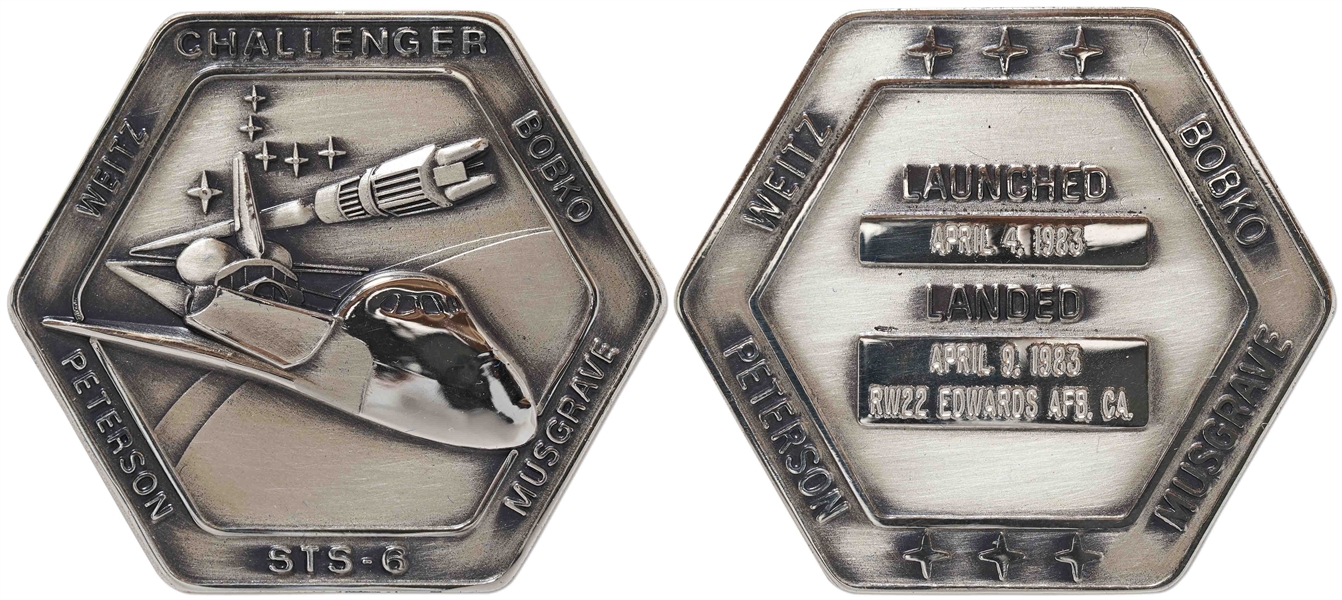 Robbins Medallion from STS-6, the First Flight of Space Shuttle Challenger -- From the Personal Collection of STS-6 Astronaut Story Musgrave and With His LOA