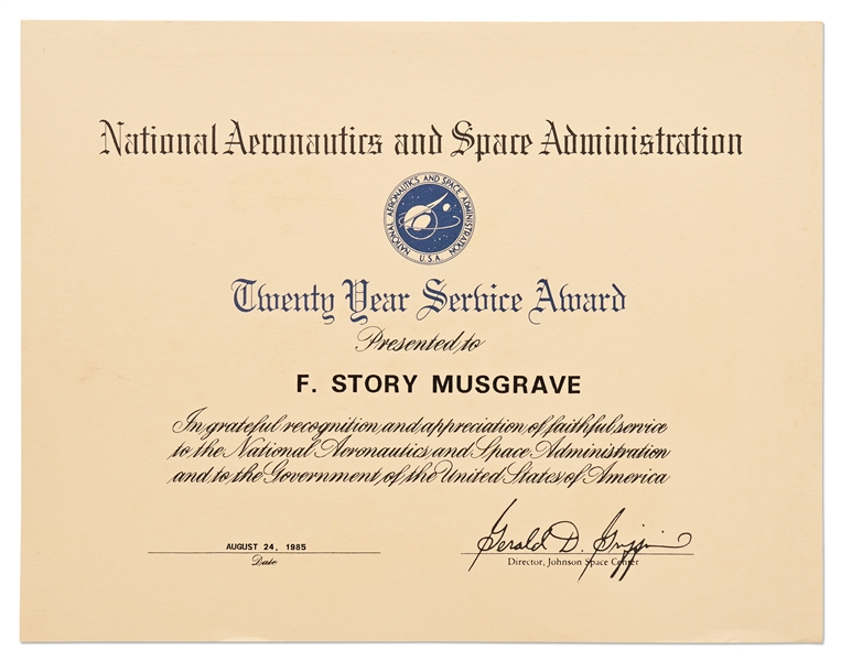20-Year Service Award Presented to Astronaut Story Musgrave by NASA