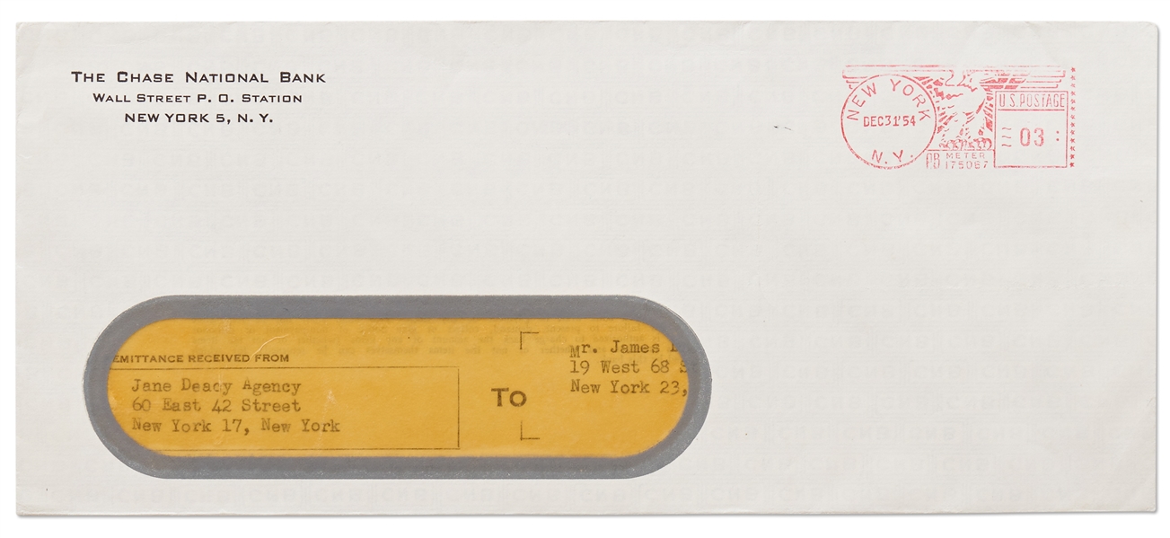James Dean's Chase Bank Deposit Receipt, in Envelope Unopened