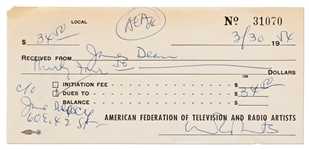 James Deans AFTRA Receipt for Payment of His Dues