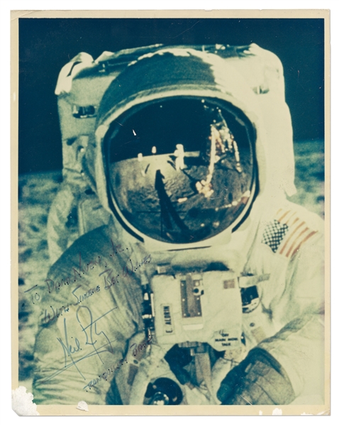 Neil Armstrong Signed 8 x 10 Photo with A Kodak Paper Watermark -- Armstrong Adds Tranquility Base Underneath His Signature