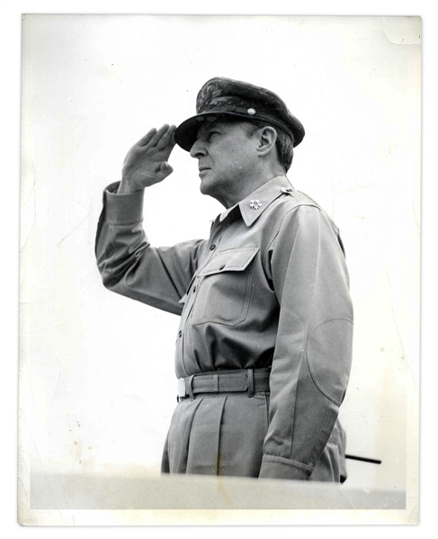 International News Press Photo of Douglas MacArthur, Saluting -- Stamped 9 September 1949 on Verso -- 7 x 9 Glossy in Very Good Condition