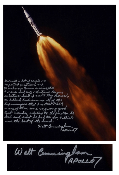 Walt Cunningham Signed 16 x 20 Photo With Personal Message Honoring Wernher von Braun -- ...Wernher, relative to the position he had and what he had to do, I think was the best of the bunch...