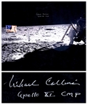 Michael Collins Signed 20 x 16 Photo of the Moon, Capturing Both Neil Armstrong and the United States Flag