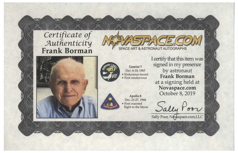 Frank Borman Signed 20'' x 16'' Earthrise Photo, With His Thoughts About the Moon: ''...each one carries his own impression of what he's seen today...''