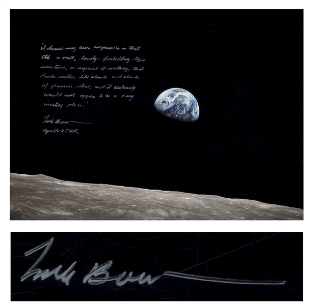 Frank Borman Signed 20'' x 16'' Photo, With His Thoughts About the Moon: ''...it's a vast, lonely, forbidding-type existence...''
