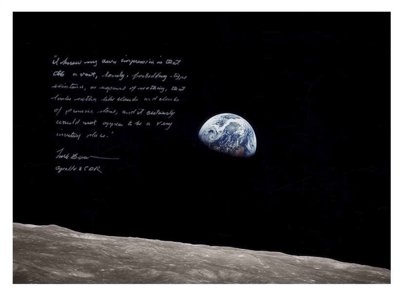 Frank Borman Signed 20'' x 16'' Photo, With His Thoughts About the Moon: ''...it's a vast, lonely, forbidding-type existence...''