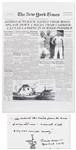 Frank Borman Signed New York Times Poster From 28 December 1968 After the Successful Return to Earth of Apollo 8 -- Borman Additionally Writes ...a small disk 240,000 miles away...