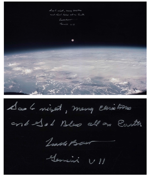Frank Borman Signed 20 x 16 Photo of the Earth and Moon -- ...Good night, Merry Christmas and God Bless all on Earth...