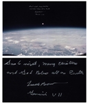 Frank Borman Signed 20 x 16 Photo of the Earth and Moon -- ...Good night, Merry Christmas and God Bless all on Earth...